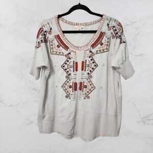 Sundance Southwestern Embroidered High Low Pullover Medium Gray Tunic Top.